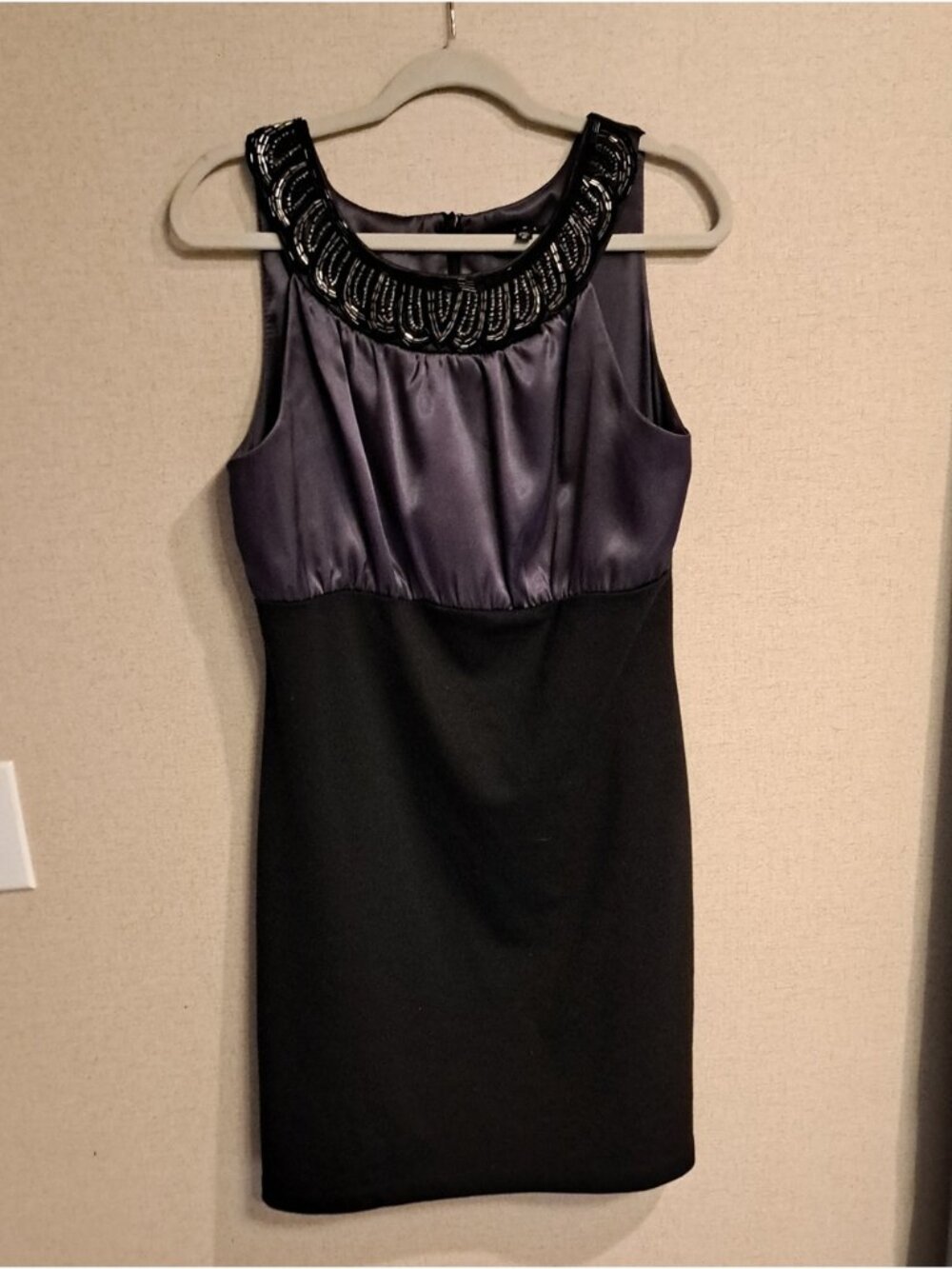 Tiana B. Two-Tone Beaded Neck Mini Dress - Black and Dark Gray